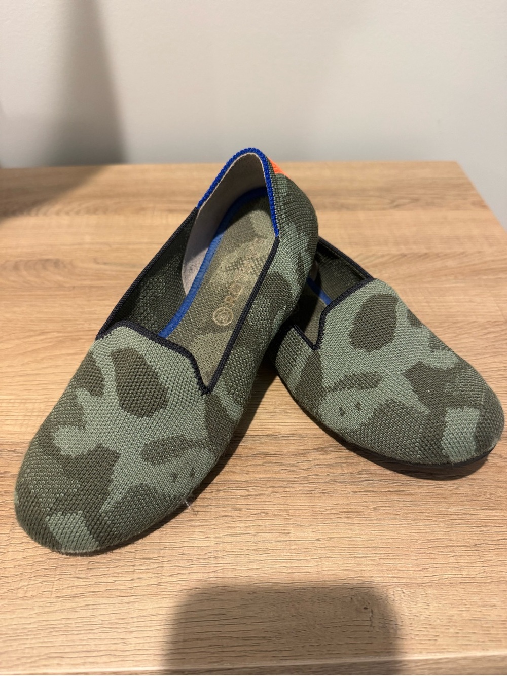 Rothy's Girl’s Olive Green Camo Knit Slip-On Loafers